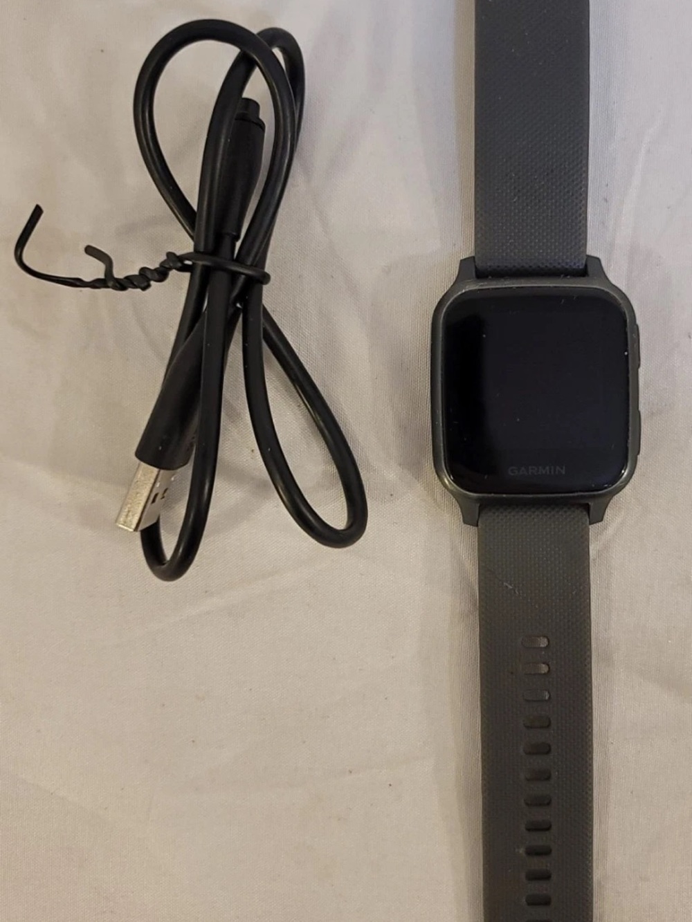 garmin Venu Sq Smartwatch in Dark Gray with Charging Cable